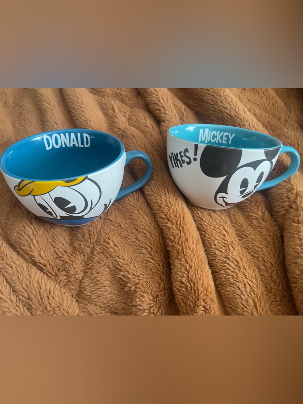 Original Disney store Ceramic Mickey  mouse & Donald yikes mugs bowl set of 2